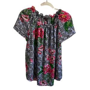 Talbots Blue Floral Printed Lightweight Blouse - Size Medium